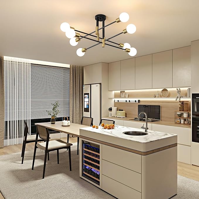 Sputnik Chandelier Mid Century Modern Nordic Pendant Lighting 8 Lights Ceiling Light Fixture Black Light for Living Room, Kitchen, Bedroom, Dining Room