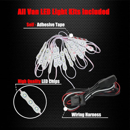 Ampper 12V 60 LEDs Interior Van Light Kits, LED Ceiling Lights with Simplified Harness Switch Fuse for Van RV Boats Caravans Trailers and More (20 Modules, White)