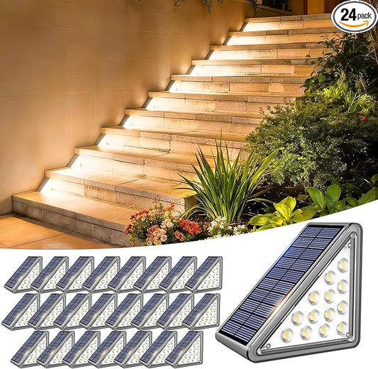 Solar Step Lights Outdoor Waterproof IP65,Warm White Solar Stair Lights, Outdoor Light Decor for Stair, Deck, Step, Porch and Outside Patio, 24 Pack