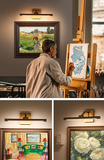 Picture Light for Wall 15.7 inch Hardwired Art Lighting for Paintings Gold Brass 2800K Dimmable Gallery Light with Rotatable Light Tube