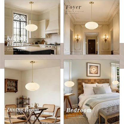 10" Milky White Glass Modern Pendant Light Kitchen Island Brushed Gold Mid Century Modern Pendant Lighting with Frosted Glass Hanging Pendants Light for Bedroom（Bulb Incl.）