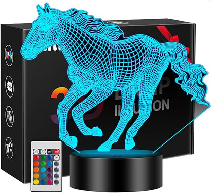 Linkax Horse Gifts for Girls, 3D Illusion Night Light Room Decor 16 Colors Change, Stocking Stuffers for Teen Girls Boys, Christmas Birthday Gifts for 6 7 8 9 10 11 12 Year Old Girl