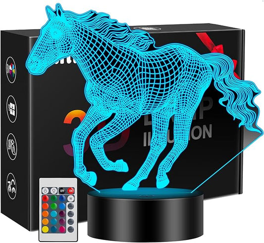 Linkax Horse Gifts for Girls, 3D Illusion Night Light Room Decor 16 Colors Change, Stocking Stuffers for Teen Girls Boys, Christmas Birthday Gifts for 6 7 8 9 10 11 12 Year Old Girl
