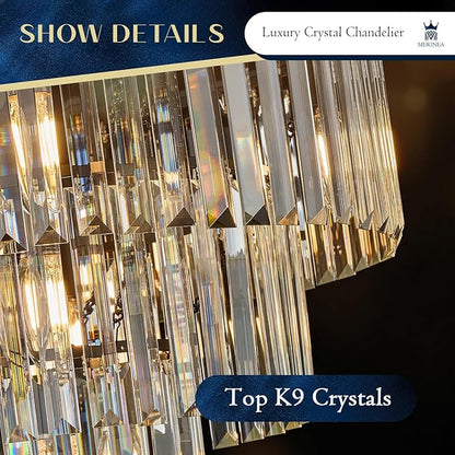 Crystal Chandeliers Black Modern Round 20" Chandelier 7 Lights 3-Tier Ceiling Pendant Light Fixture Luxury K9 Crystal Lighting for Living Room Dining Room Bedroom Kitchen Foyer