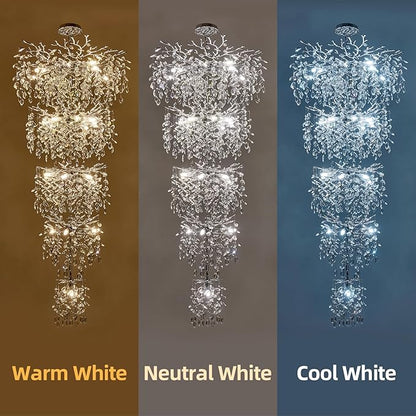 Modern Tree Branch Crystal Chandelier 91" Sliver Luxury Large Pendant Lighting 25-Light Contemporary K9 Crystal Chandeliers for Dining Room Kitchen Living Room Foyer Entryway (Sliver, H91"-Round)