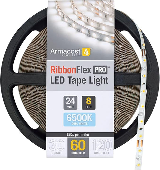 Armacost Lighting RibbonFlex Pro 24V White LED Strip Lights 60 LED/m, 6500K, 8.2 ft 185211