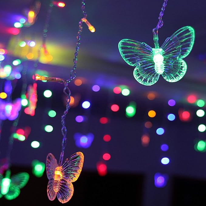 Butterfly Curtain Lights, 13ft 96 LED USB Window Fairy Lights 16 Butterflies 8 Modes Firefly Twinkle Timer String Lights with Remote for Room Bedroom Wall Ceiling Party Wedding Christmas