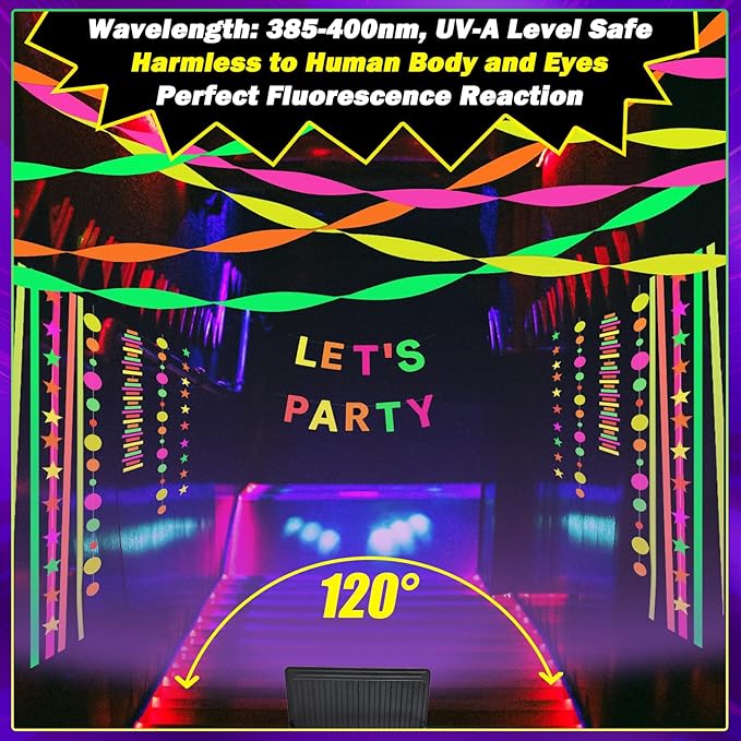 2 Pack 200W LED Black Light, Blacklight Flood With Plug & Switch, IP66 Waterproof Outdoor Spotlight for Neon Glow Party Fluorescent Poster Body Paint Stage Lighting Halloween Decor