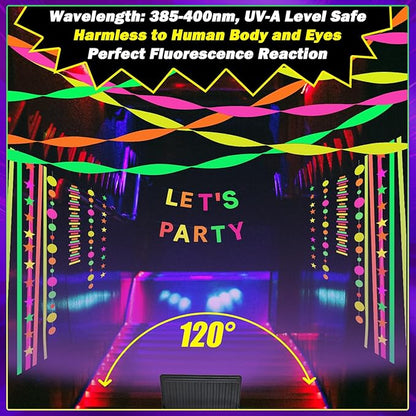 2 Pack 200W LED Black Light, Blacklight Flood With Plug & Switch, IP66 Waterproof Outdoor Spotlight for Neon Glow Party Fluorescent Poster Body Paint Stage Lighting Halloween Decor