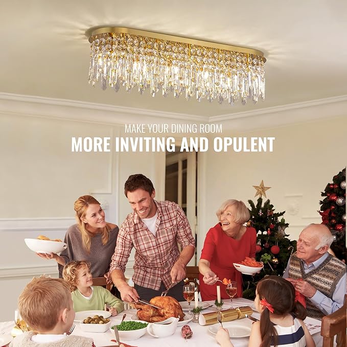 Siljoy 10-Light Modern Crystal Chandelier, Luxury Gold Oval K9 Crystal Raindrop Chandelier, Dimmable Flush Mount Crystal Ceiling Light for Living Dining Room Kitchen Island, L40'' x W11'' x H11''