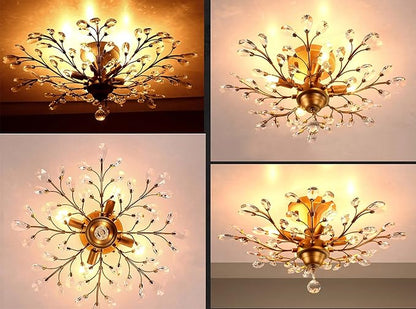 Garwarm 4-Light Vintage Crystal Chandeliers Ceiling Lights Crystal Pendant Lighting Ceiling Light Fixtures Chandeliers Lighting for Living Room Bedroom Restaurant Porch Chandelier(Golden)