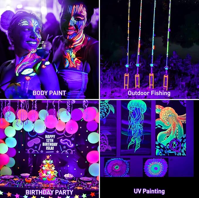 Rechargeable LED Black Light, Battery Powered Portable Blacklight, 400nm LED Flood Light Black Lights, Neon Glow Party, Blacklight Catfishing, Halloween, Glow in The Dark Decoration 2 Pack