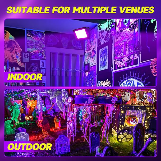 2 Pack 100W LED Black Light, IP66 Waterproof Outdoor Blacklight Flood Light Spotlight with Plug, Switch, Cord for Neon Glow Party Fluorescent Poster Body Paint Stage Lighting Halloween Decor