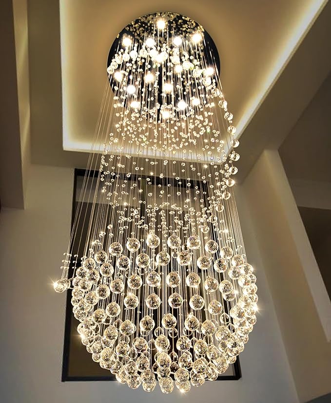 D40'' x H120'' Crystal Chandelier for Entryway High Ceiling Chandeliers Glam Chandelier Modern Large Raindrop Chandeliers LED Dimmable Light Fixtures for Staircaes Foyer Living Room Silver