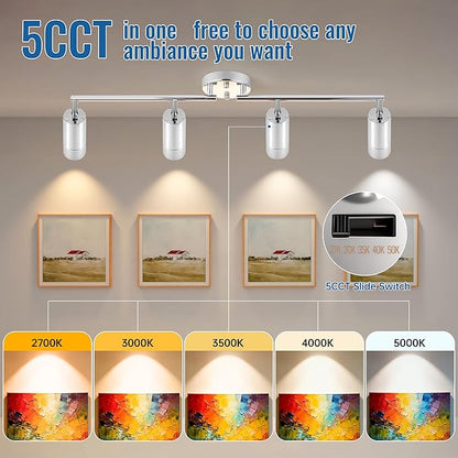 5Color LED Track Lighting Kit 4 Lights Dimmable 48W Track Light,Zoomable15°/24°/36°/45°/60°-2700K/3000K/3500K4000K/5000K,Track Lighting for Accent Task Kitchen,Lumen 4800 (Silver)
