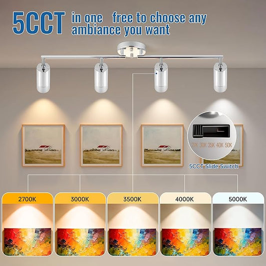 5Color LED Track Lighting Kit 4 Lights Dimmable 48W Track Light,Zoomable15°/24°/36°/45°/60°-2700K/3000K/3500K4000K/5000K,Track Lighting for Accent Task Kitchen,Lumen 4800 (Silver)