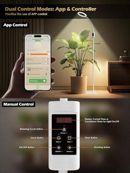Smart Grow Lights for Indoor Plants, 24W Plant Light with Auto-Timer, Full Spectrum LED Grow Light, Adjustable Height & Stepless Dimming,Plant Assistant Suitable for Most Plants (White)