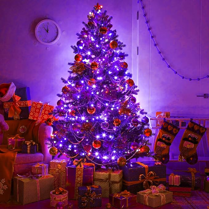 Purple Christmas Lights Outdoor, 66FT 200 LED String Lights for Outside Waterproof, 8 Modes Connectable Fairy Lights Green Wire for Indoor Home Garden Patio Party Holiday Decorations