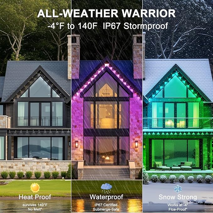 200FT Permanent Outdoor Lights, Smart RGB Eaves Lights with App/Remote Control, LED IP67 Waterproof Outdoor Lighting for Halloween Christmas Holidays Daily Party House Roof Lighting