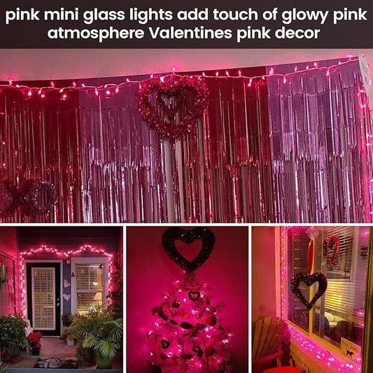 TIGOMOOV Pink Mini Christmas String Lights, 21ft 100 Count Incandescent Lights with White Cord, Plug in Pink Fairy Lights for Christmas Tree Valentine's Day Bedroom Wedding Indoor Outdoor Home Decor