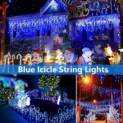 Joomer Christmas Icicle Lights - 19FT Outdoor String Lights Waterproof, 8 Modes Timer Connectable Plug-in String Light for Christmas Party, Eaves, Roofs, Xmas Decorations (Blue)