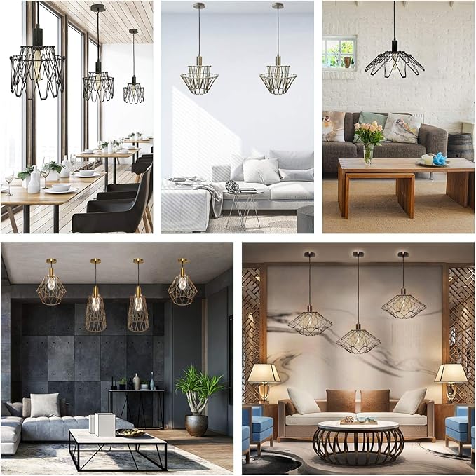 Royal Designs, Inc. Foldable Industrial Metal Pendant Light with Adjustable 7 ft Long Lamp Cord & Canopy, Create 9 Different Shapes, Polished Brass, Single