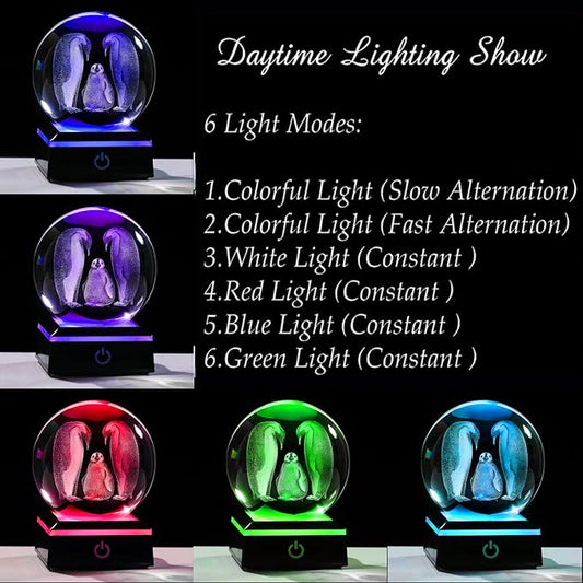 Qianwei Penguin Gifts for Women - 3D Crystal Ball 3.14'' Laser Penguin Decor Glass Animals Figurines Statue & Night Light