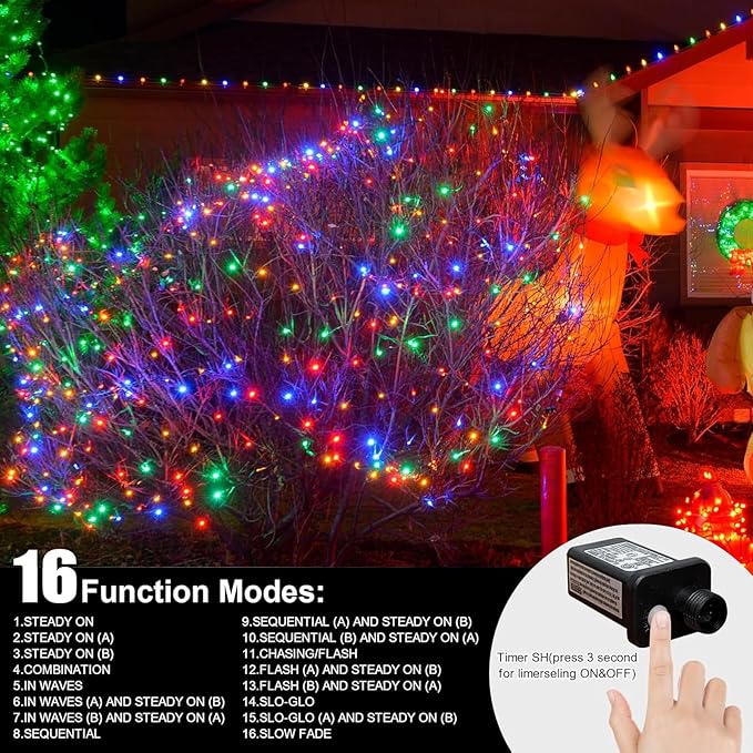 LAMPHOME 200LED 66FT Multicolor Christmas Mini String Lights,Plug in Waterproof Connectable LED Fairy Lights,Indoor & Outdoor Christmas Tree Lights for Home Party Garden Yard Bedroom Decor