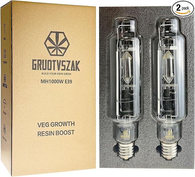 Metal Halide 1000W E39 6000K MH 1000 Watts Grow Light Bulb 1450μmol High PAR 95000 Lumens 40% Rich Blue and Violet Spectrums for Veg Growth Resin Boost Hydroponic Horticulture 2-Pack