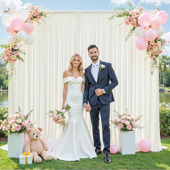 20ft x 10ft Ivory Backdrop Curtain for Wedding Ivory Wrinkle Free Backdrop Drapes Panels for Parties Baby Shower Bridal Shower Birthday Photo Photography Polyester Fabric Background Decoration