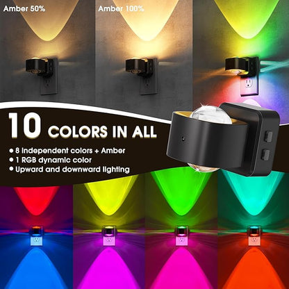 Briignite Night Light Projector, RGB Color Changing Night Light for Kids, 180° Rotating Night Lights Plug into Wall, Dusk to Dawn Sensor, RGB Ambient Lighting for Gaming Room Bathroom Gifts