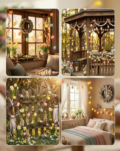 SUNSGNE Easter Egg String Lights for Outdoor Indoor Easter Decorations, 8.5ft Cracked Egg Lights String with 10 Multicolor Bulbs for Garland Tree Garden Yard Fence Patio Balcony Party Decor