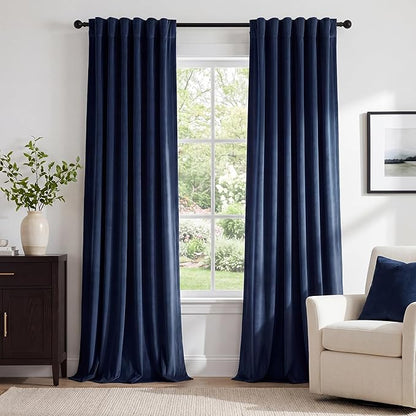 StangH Navy Blue Curtains 84 inches Long Super Soft Velvet Blackout Noise Reducing Panels Back Tab Thermal Insulated for Sliding Door Living Room Bedroom, W62 x L84, 2 Panels