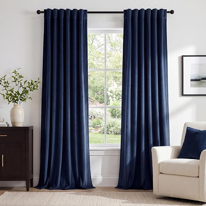 StangH Navy Blue Curtains 92 inches Long Super Soft Velvet Room Darkening Thermal Insulated Window Drapes Back Tab Luxury Decor for Dining Living Room, W52 x L92, 2 Panels