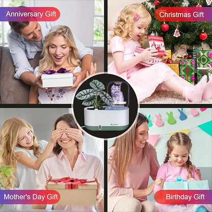 Self-Watering Plant Pot with LED Note Board & 7 Colors Pen Acrylic Message Board with Light Acrylic Dry Erase Board, Led Cat Board Night Light with Planting Pot for Children's Day Gifts(No Plant&Seed)