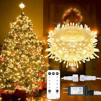 suddus 200 Led Connectable Christmas Lights Outdoor Waterproof, 66ft Fairy Lights Plug in with Remote, Warm White Christmas Tree Light Indoor for Bedroom, Dorm, Xmas Party, Porch, Patio, Garden Decor