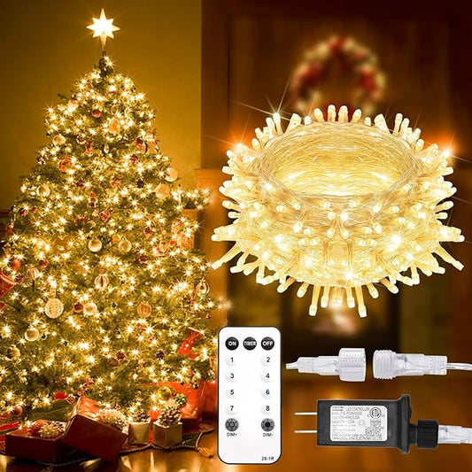 suddus 200 Led Connectable Christmas Lights Outdoor Waterproof, 66ft Fairy Lights Plug in with Remote, Warm White Christmas Tree Light Indoor for Bedroom, Dorm, Xmas Party, Porch, Patio, Garden Decor