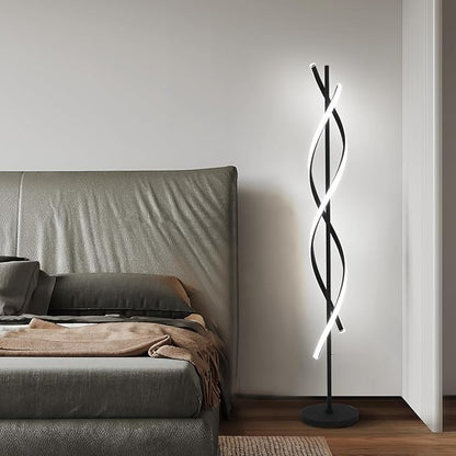 ADISUN 40W LED Floor Lamp Remote Control Dimmable Spiral Floor Lamp Indoor Tall Lamp Floor Lamps for Living Rooms Family Rooms Bedrooms Offices Lighting (Black)