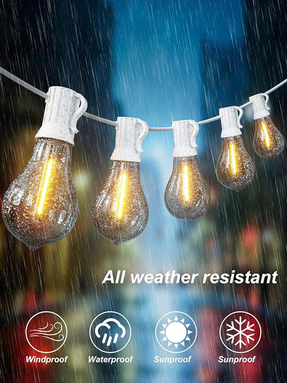 DAMAING Outdoor String Lights 200FT(2x100FT) Waterproof Patio Lights with 105 Plastic Dimmable LED Edison Bulbs,Connectable Outdoor Lighting for Backyard,Garden and Wedding Outside, 2200K White Cord