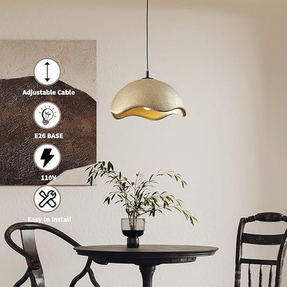 JAYMP 15.7" Modern Pendant Light for Dining Room Kitchen Island Light Hanging Lamp E26 Base Japanese Wabi-Sabi Style Bird Nest Shape Lighting Fixture, 1 Pack (Matte Gold,D Shape, 40cm/15.7inch)