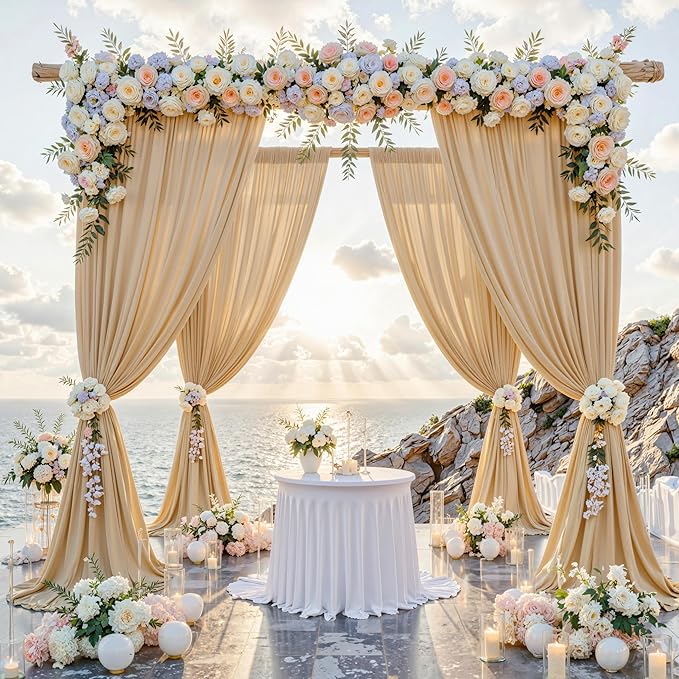 10 ft x 10 ft Wrinkle Free Champagne Backdrop Curtain for Parties, 2 Panels 10ft Polyester Champagne Photo Backdrop Drapes for Graduation Birthday Wedding Party Stage Curtains