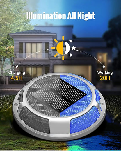 Solar Driveway Lights Dock Lights Waterproof 16 Pack, 2 Colors in 1 Outdoor LED Solar Deck Lights, Solar Powered Walk Way Light Road Marker for Warning Stair Pathway Patio Yard (Blue & White)