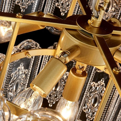 5-Lights Luxury Glass Chandeliers, Mid-Century Modern Chandeliers for Dining Room, D18.5'' × H18.9'', Adjustable Height (18.9"~51.2"), Gold Finish Frame & Double Figured Glass Shade
