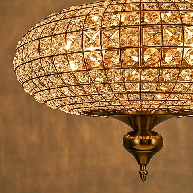 20.5" Antique Brass Crystal Chandelier, Large Farmhouse Dining Room Light Fixture, 5-Light Vintage Crystal Hanging Chandelier for High Ceiling Living Room Kitchen Island