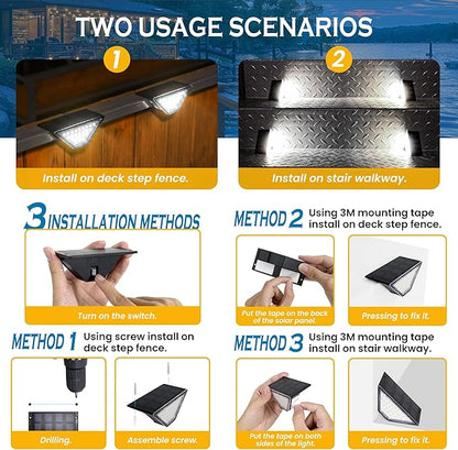SOLPEX Solar Step Lights for Outside, 24 LEDs Solar Stair Lights Outdoor Waterproof Decor for Porch, Front Door, Stair, Step, Deck, Fence, Balcony, Patio, Wall, Yard, Garden(12 Pack, Cold White)