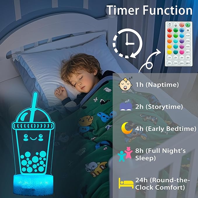 Boba Lamp, Boba Gifts, Boba 3D Night Light with Remote Control, 16 Color Changing, Timer, RGB Flashing Mode, Dimmable - Boba Gifts for Boys & Girls