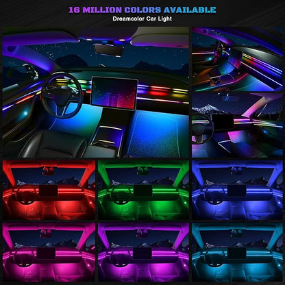 Dreamcolor Acrylic Interior Car LED Strip Light with Wireless APP, RGB 14 in 1 with 175 inches 593 Neon Car Ambient Lighting Kits, Dual Zone Music Sync LEDs Fiber Optic Strip Neon Lights for Car