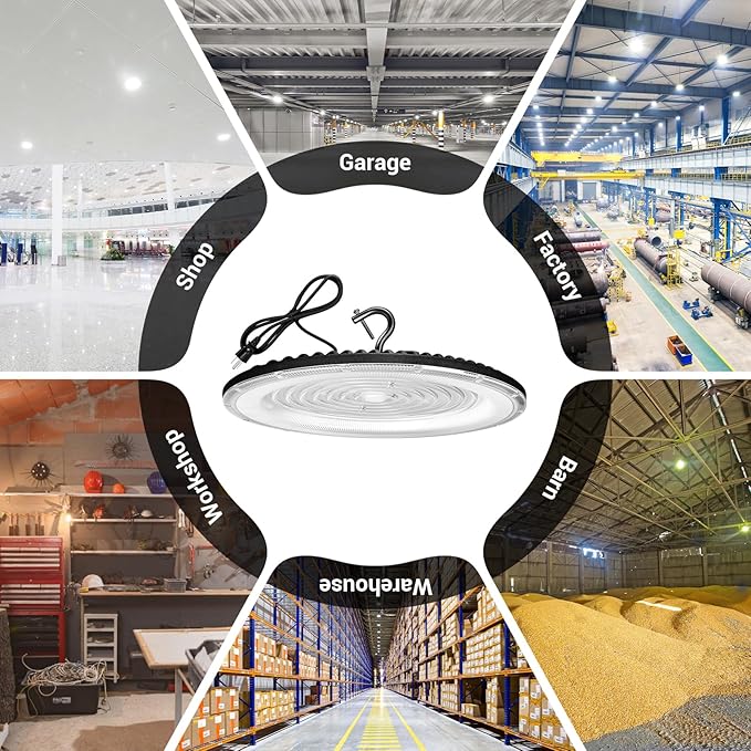 YANYCN 6 Pack 500W UFO Led High Bay Light Fixture,120V,5000K Daylight Commercial Shop Bay Lighting,75000LM,[2200W MH/HPS Equiv.] US Plug Area Lighting for Warehouse/Barn/Gym/Factory/Workshop