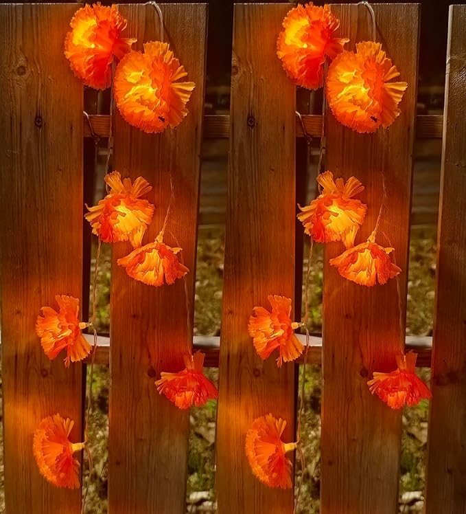 Marigold Garland Lights String for Day of The Dead Decorations 10ft 20 Led Artificial Marigold Flowers Light String Dia De Los Muertos Decoration Diwali Indian Wedding Party Halloween Decor