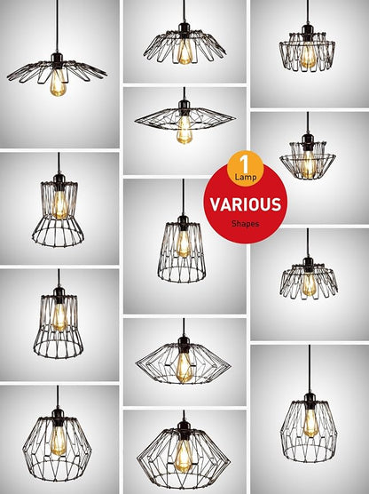 KOSTA Industrial Pendant Lights, Black Hanging Ceiling Lights with Metal Cage for Kitchen Dining Restaurant Room Hallway Hotel Bar, 14.4 Inch, E26, Bulb Not Included, 2-Pack